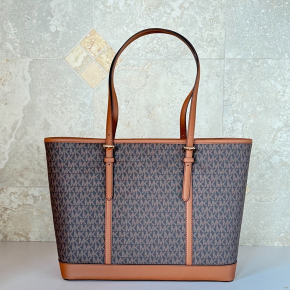 Michael Kors Jet Set Travel Large Shoulder Tote Bag MK Brown - Picture 2 of 14